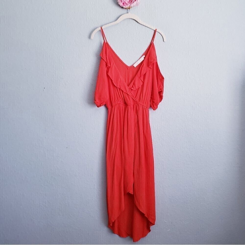 ASTR Red Ruffle Cold Shoulder Dress - Picture 2 of 9